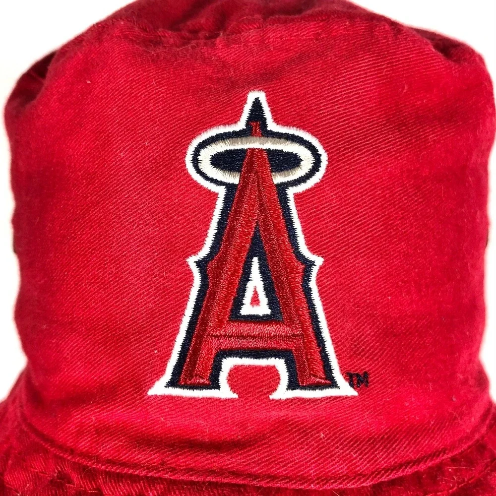 Vintage Anaheim Angels Youth Red‎ Bucket Hat MLB Wescom Promo USA